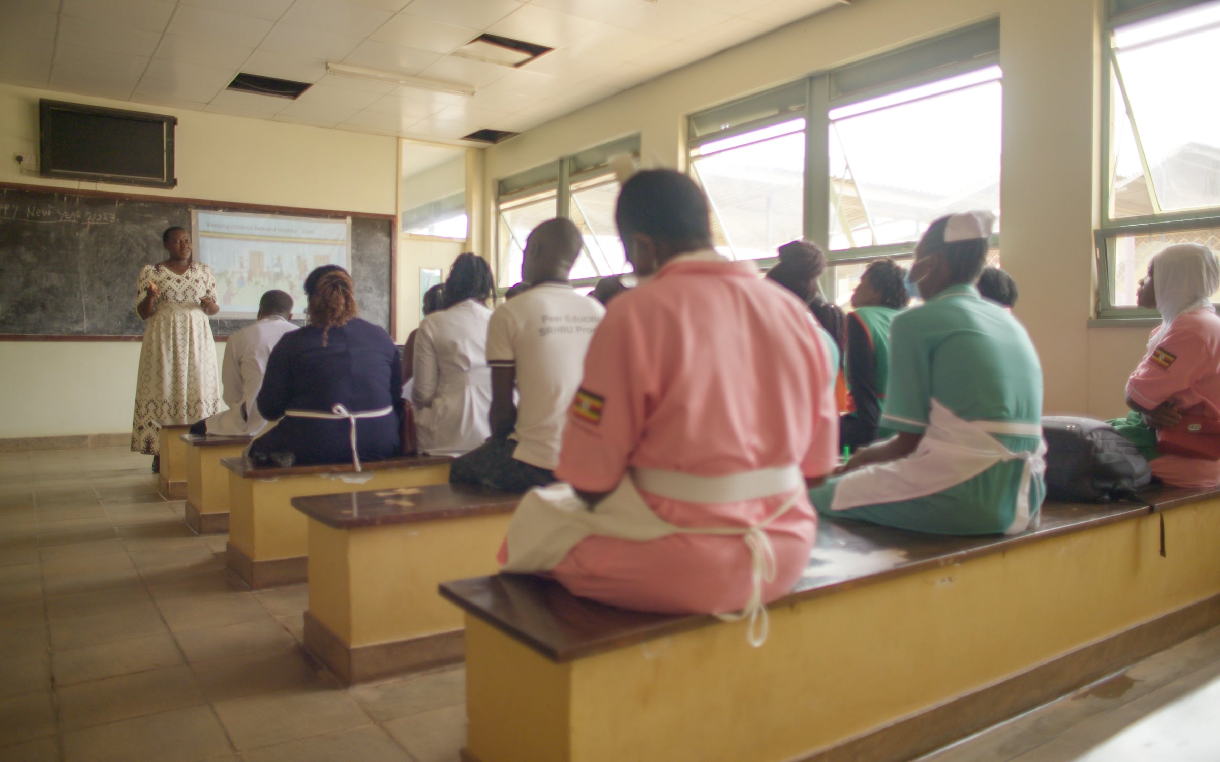 Eva Nangalo presenting a lecture to midwives at Nakeseke hospital