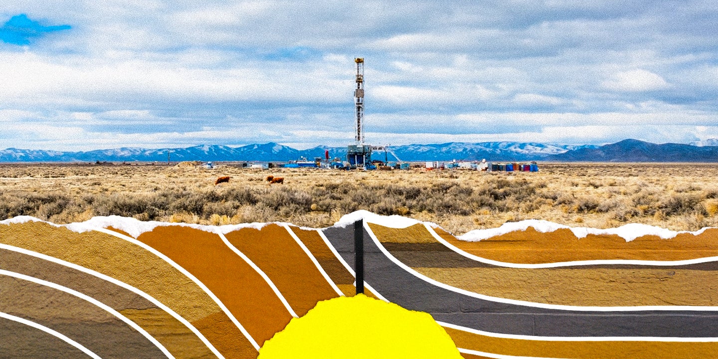 An image of Fervo Energy's Cape Station with an illustration of geothermal energy below the ground.