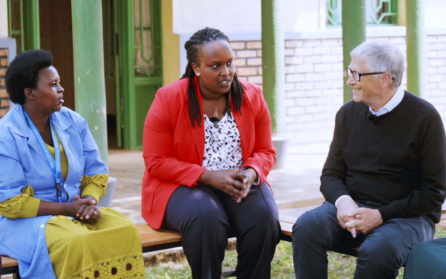 Community health workers sitting with Bill Gates for a discussion at one of the health workers’ homes in Mwulire Sector, Rwamagana, Rwanda.