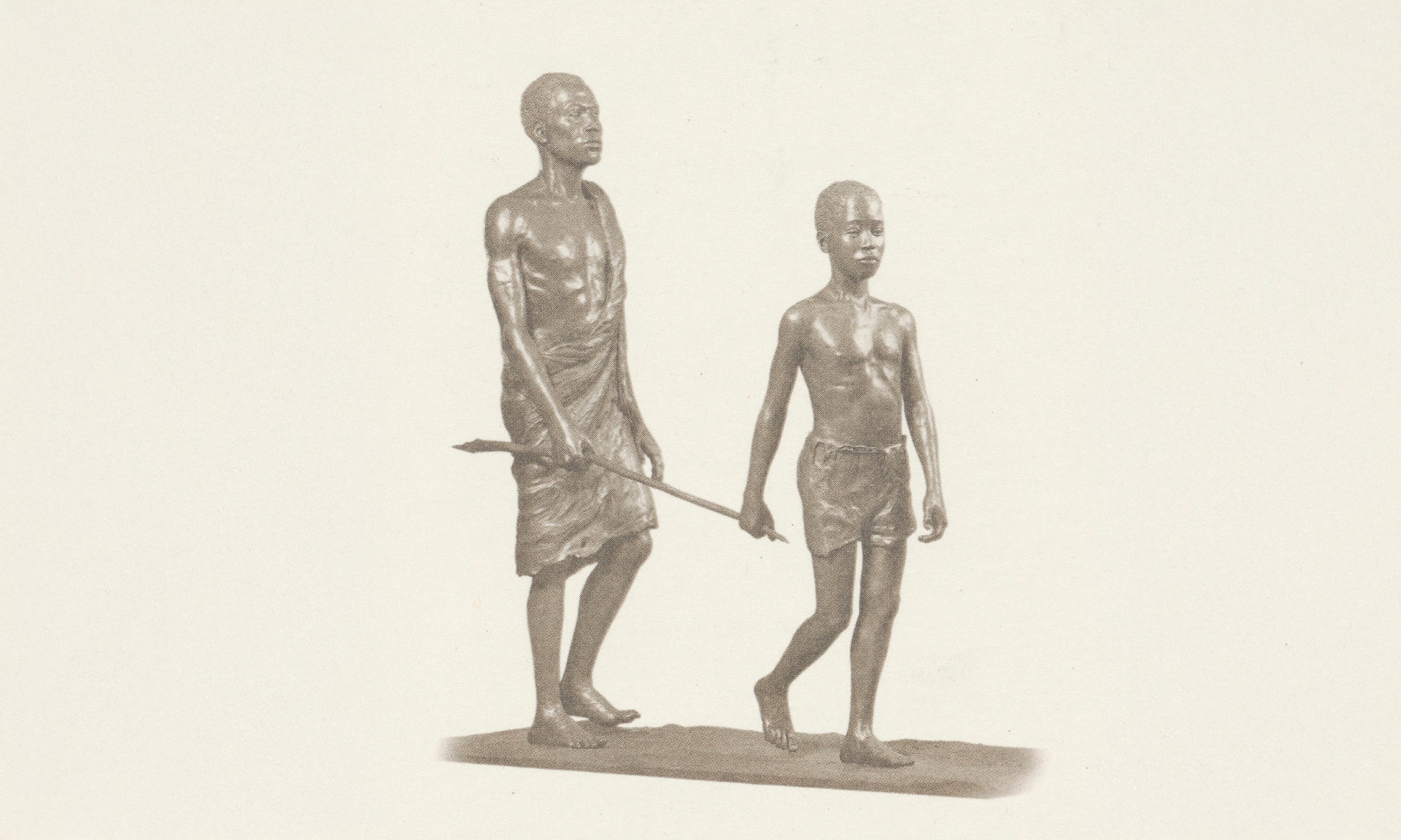 Statue of a child helping an adult with river blindness.