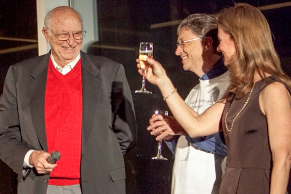 Melinda and me toasting Dad.